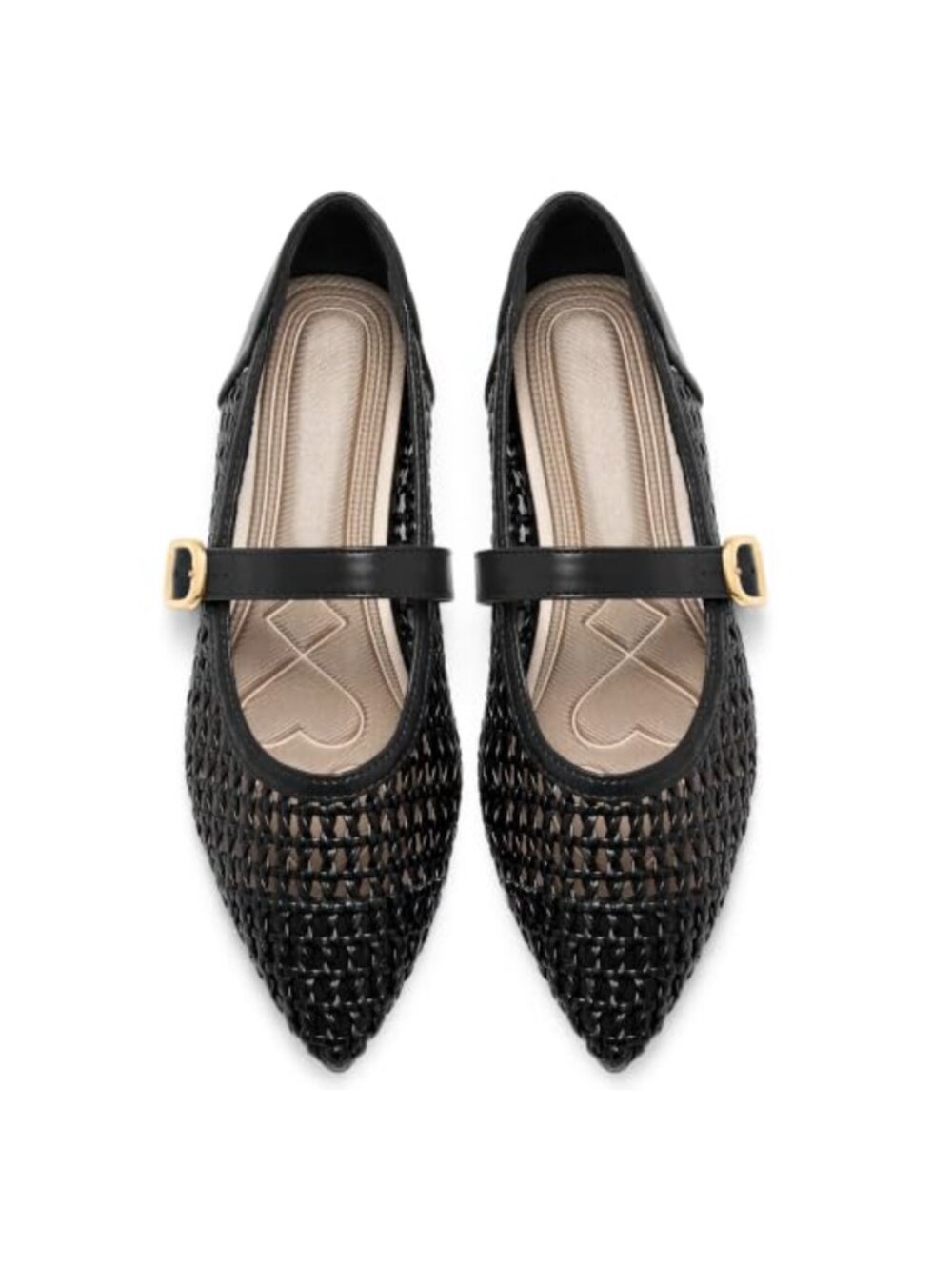 Woven Mesh Mary Jane Ballet Flats Pointed Toe Cushioned Comfort Shoes